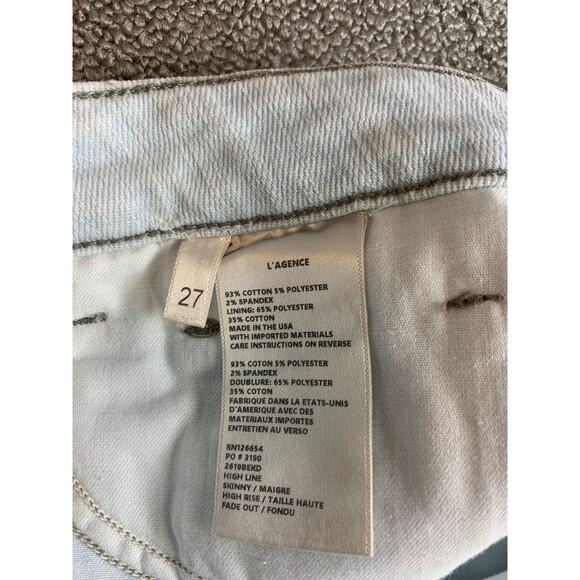 L‘Agence Women’s Sz 27 White Distressed Fringe High Rise High Line Skinny Jeans - Picture 5 of 14